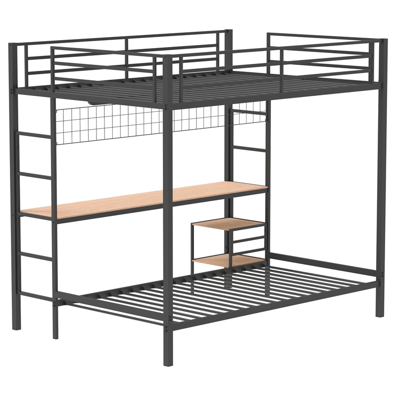 Pemberly Row Steel Full Over Twin Workstation Bunk Bed in Black