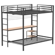 Pemberly Row Steel Full Over Twin Workstation Bunk Bed in Black