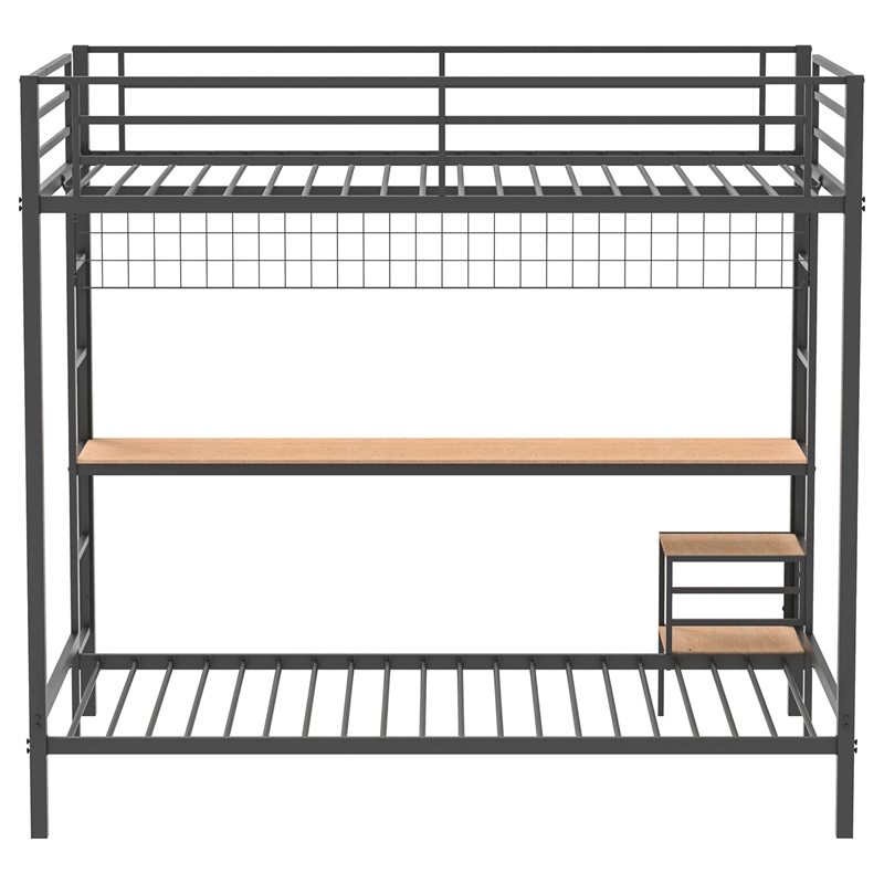 Pemberly Row Steel Full Over Twin Workstation Bunk Bed in Black