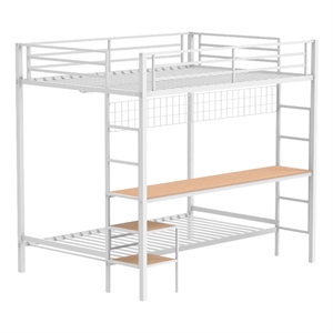 Pemberly Row Steel Full Over Twin Workstation Bunk Bed in White