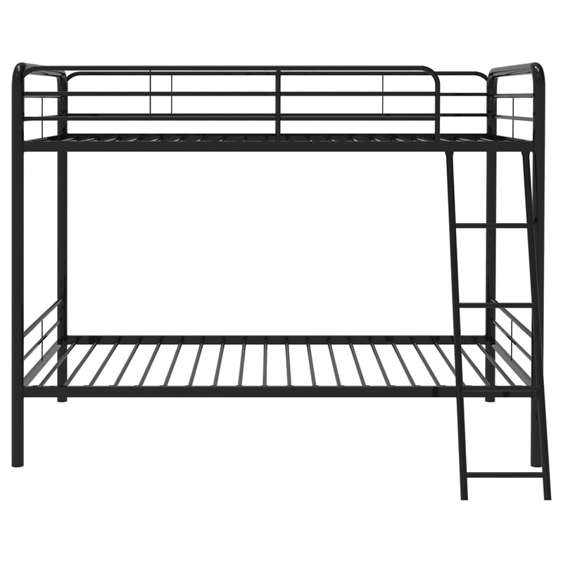 Pemberly Row Transitional Steel Twin Over Twin Bunk Bed in Glossy Black