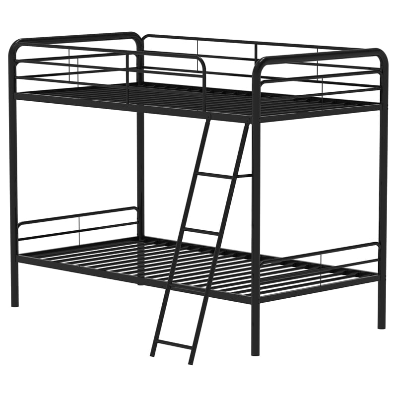 Pemberly Row Transitional Steel Twin Over Twin Bunk Bed in Glossy Black