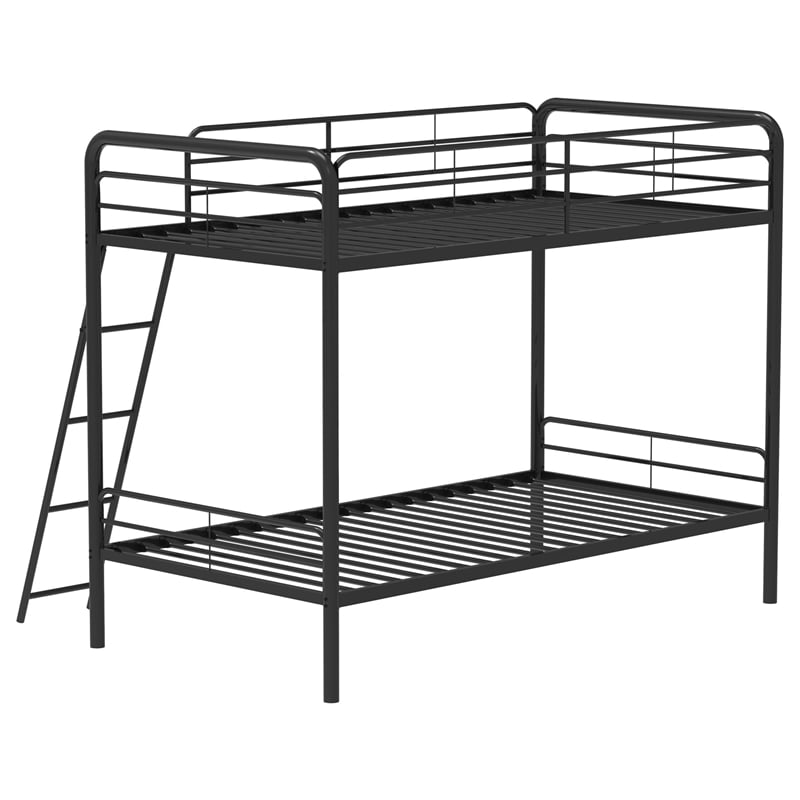Pemberly Row Transitional Steel Twin Over Twin Bunk Bed in Glossy Black