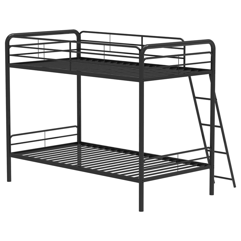 Pemberly Row Transitional Steel Twin Over Twin Bunk Bed in Glossy Black