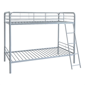 Pemberly Row Transitional Steel Twin Over Twin Bunk Bed in Glossy Silver