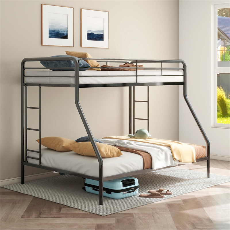 Pemberly Row Transitional Steel Twin Over Full Bunk Bed in Glossy Black