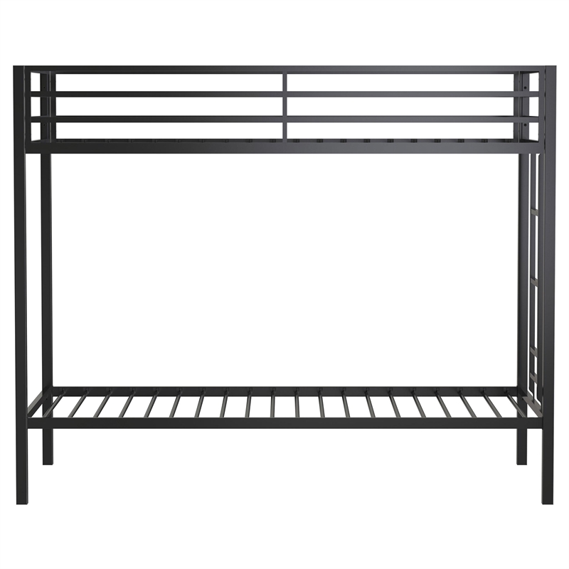 Pemberly Row Steel Twin Over Twin Bunk Bed with Ladder in Black