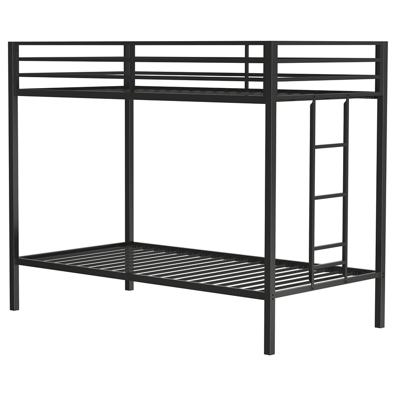 Pemberly Row Steel Twin Over Twin Bunk Bed with Ladder in Black