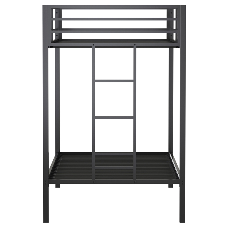 Pemberly Row Steel Twin Over Twin Bunk Bed with Ladder in Black