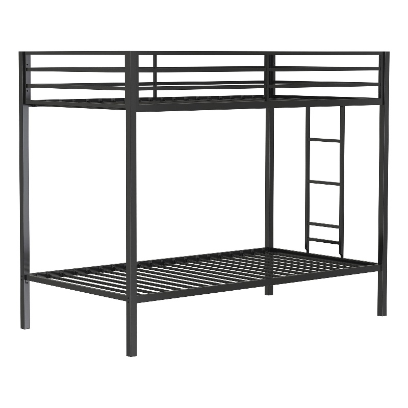 Pemberly Row Steel Twin Over Twin Bunk Bed with Ladder in Black