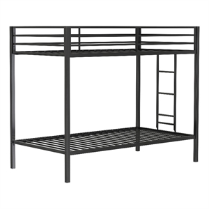 Pemberly Row Steel Twin Over Twin Bunk Bed with Ladder in Black