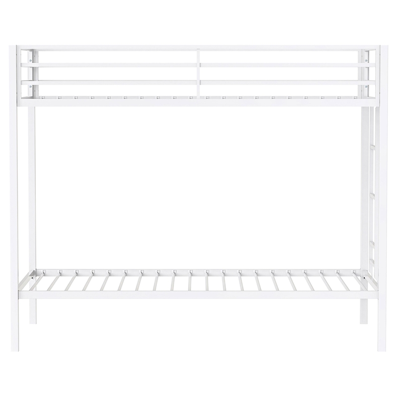 Pemberly Row Steel Twin Over Twin Bunk Bed with Ladder in White