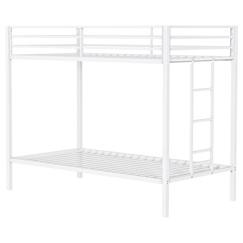Pemberly Row Steel Twin Over Twin Bunk Bed with Ladder in White