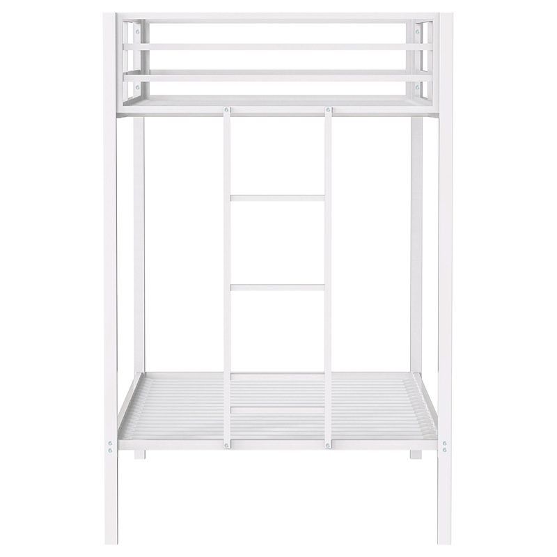 Pemberly Row Steel Twin Over Twin Bunk Bed with Ladder in White