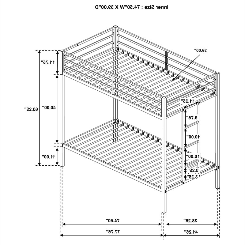 Pemberly Row Steel Twin Over Twin Bunk Bed with Ladder in White