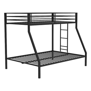 Pemberly Row Steel Twin Over Full Bunk Bed with Ladder in Black