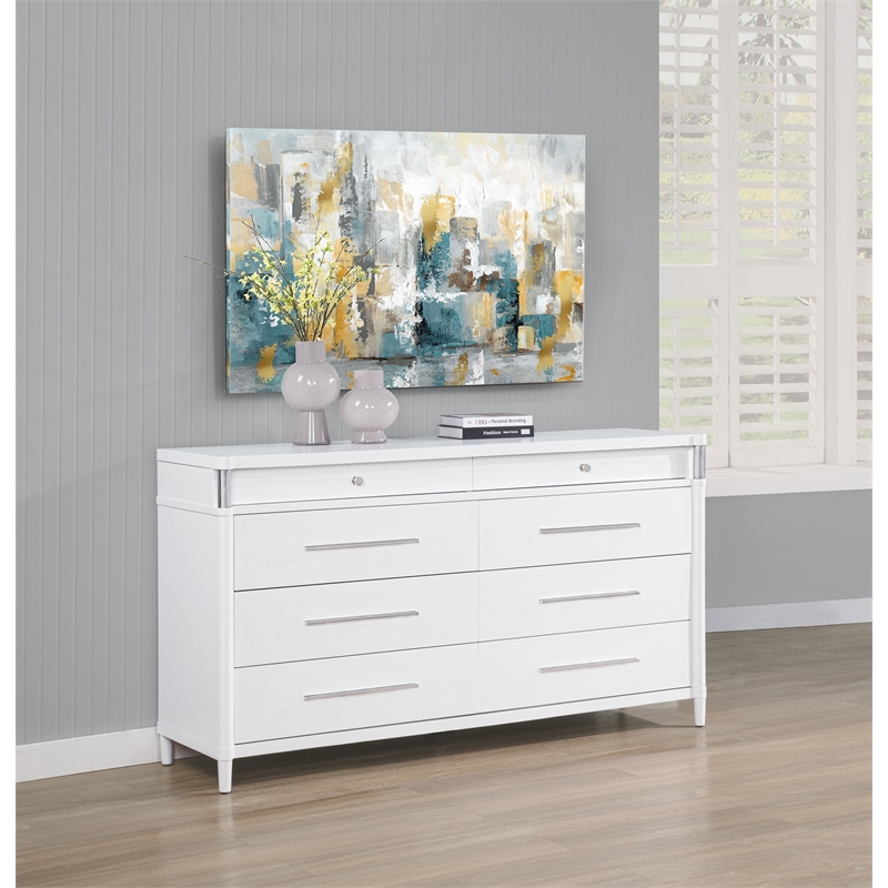 Pemberly Row 8-Drawer Contemporary Bedroom Dresser Cabinet in White