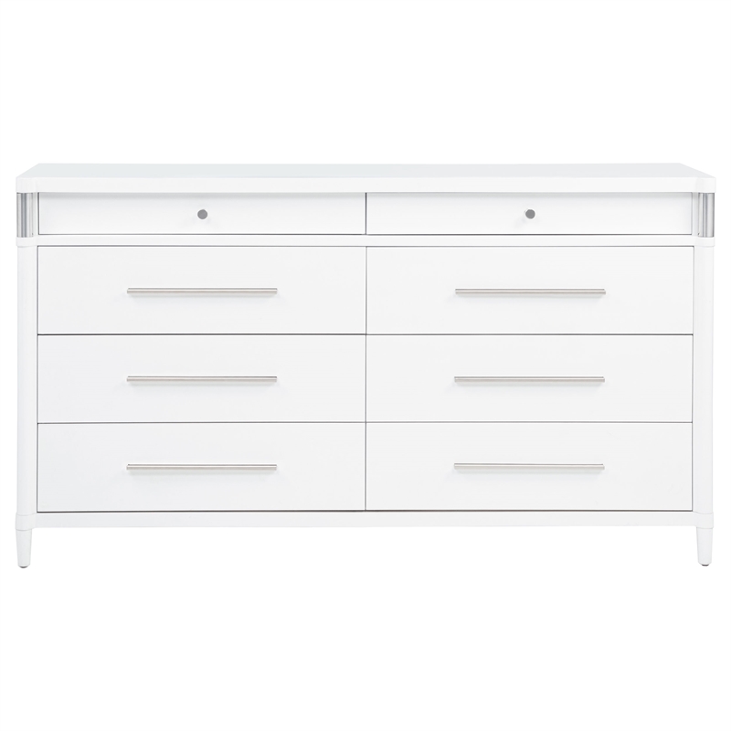 Pemberly Row 8-Drawer Contemporary Bedroom Dresser Cabinet in White