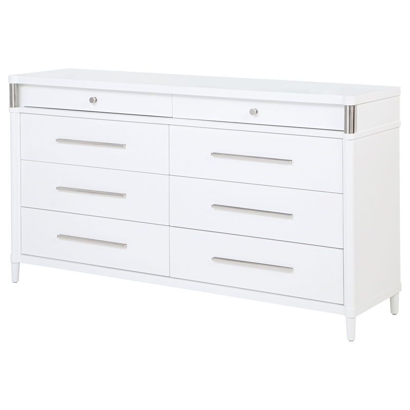 Pemberly Row 8-Drawer Contemporary Bedroom Dresser Cabinet in White