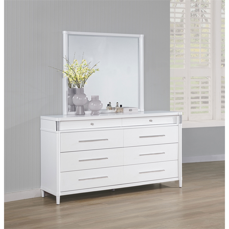 Pemberly Row 8-Drawer Contemporary Bedroom Dresser with Mirror in White