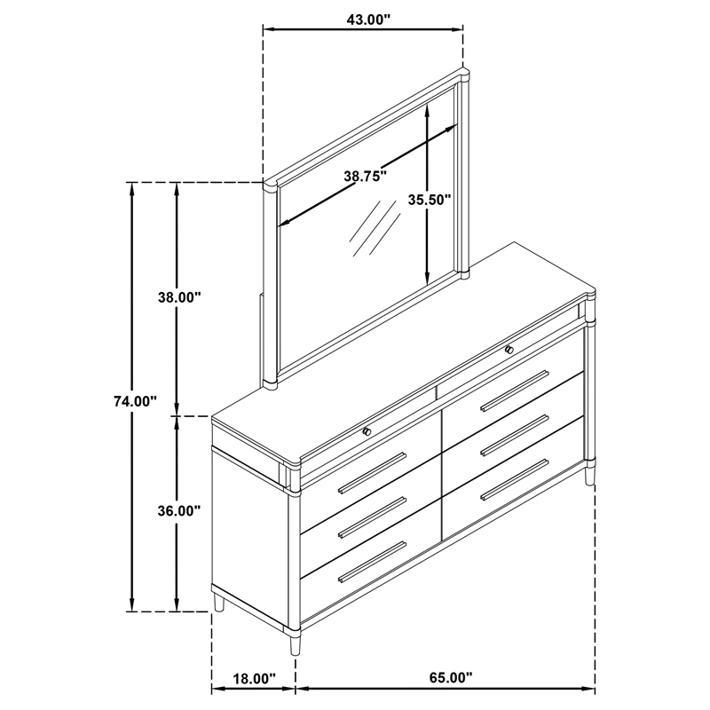 Pemberly Row 8-Drawer Contemporary Bedroom Dresser with Mirror in White