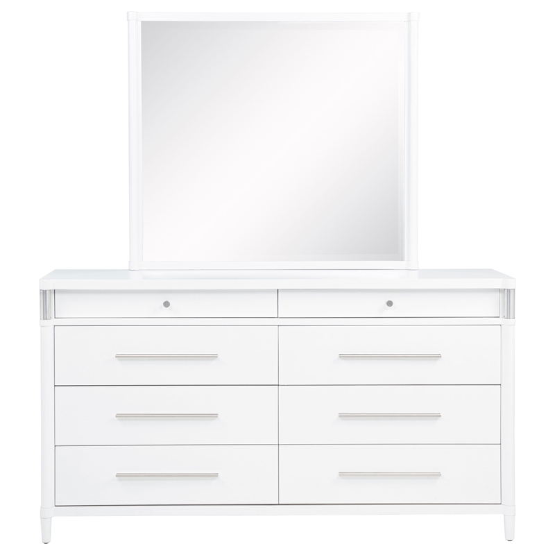 Pemberly Row 8-Drawer Contemporary Bedroom Dresser with Mirror in White