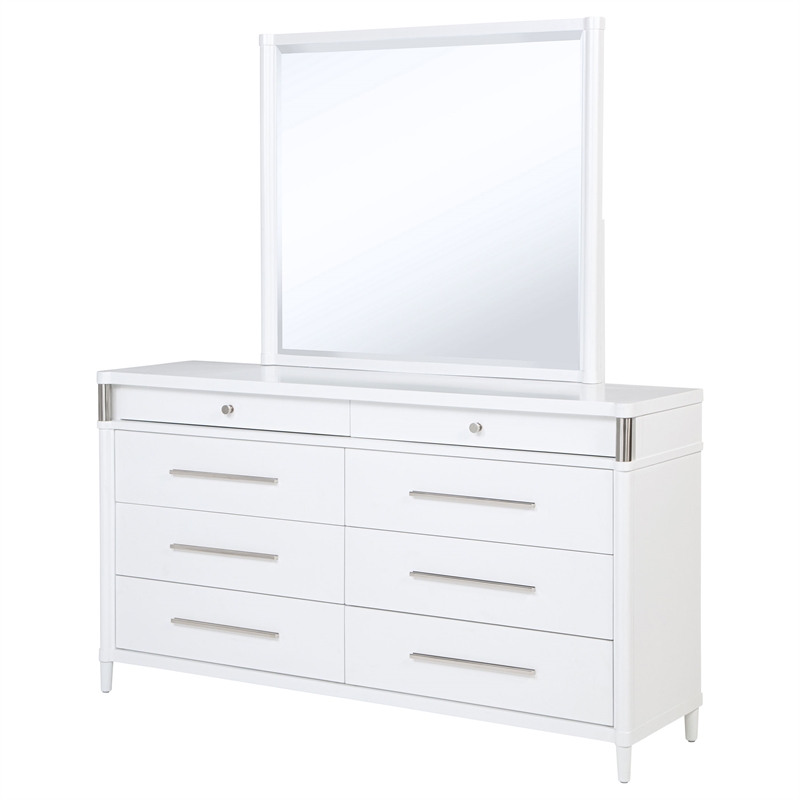 Pemberly Row 8-Drawer Contemporary Bedroom Dresser with Mirror in White