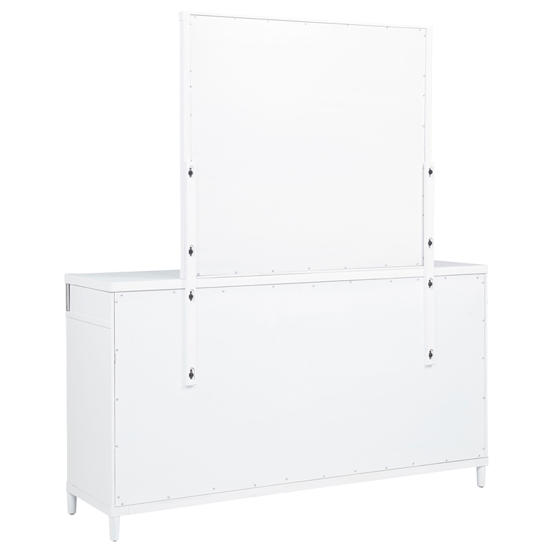 Pemberly Row 8-Drawer Contemporary Bedroom Dresser with Mirror in White