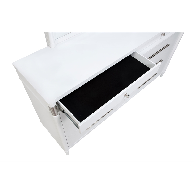Pemberly Row 8-Drawer Contemporary Bedroom Dresser with Mirror in White