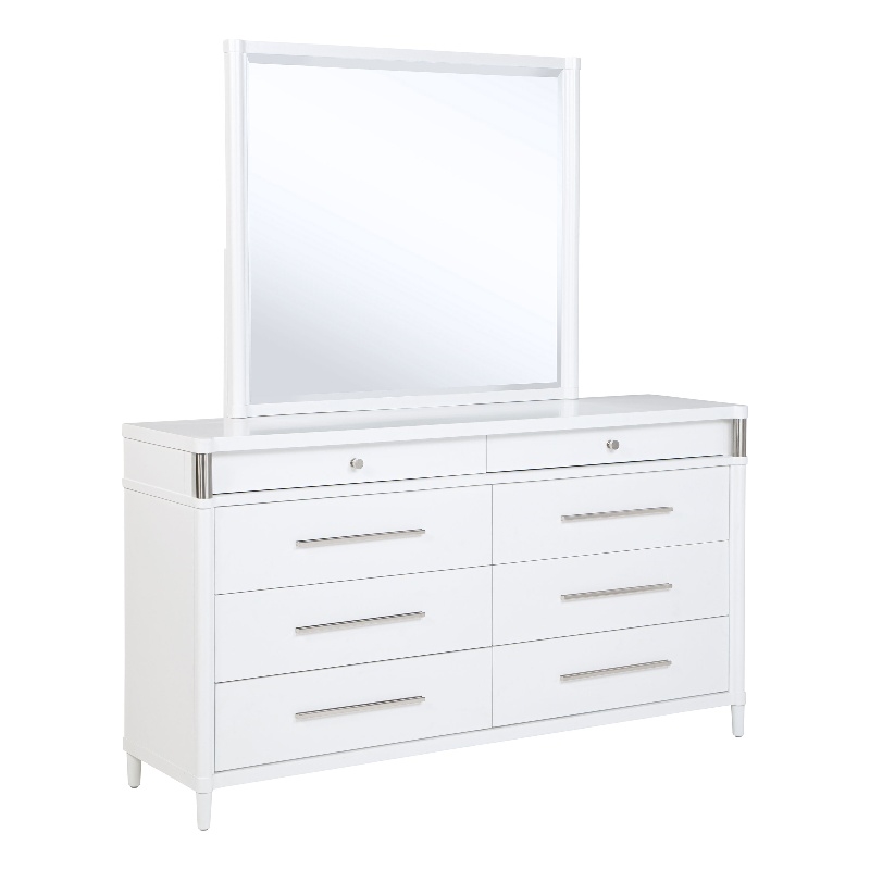 Pemberly Row 8-Drawer Contemporary Bedroom Dresser with Mirror in White