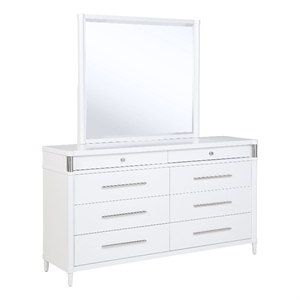 Pemberly Row 8-Drawer Contemporary Bedroom Dresser with Mirror in White