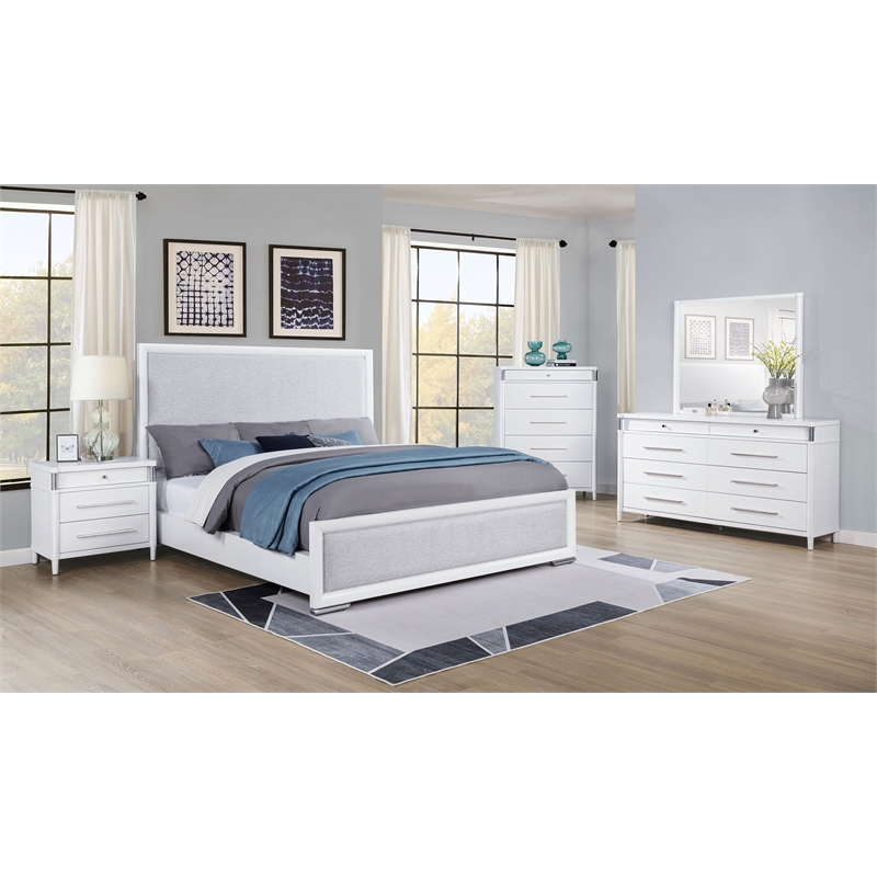 Pemberly Row 5-Piece Queen Bedroom Set in White and Light Gray