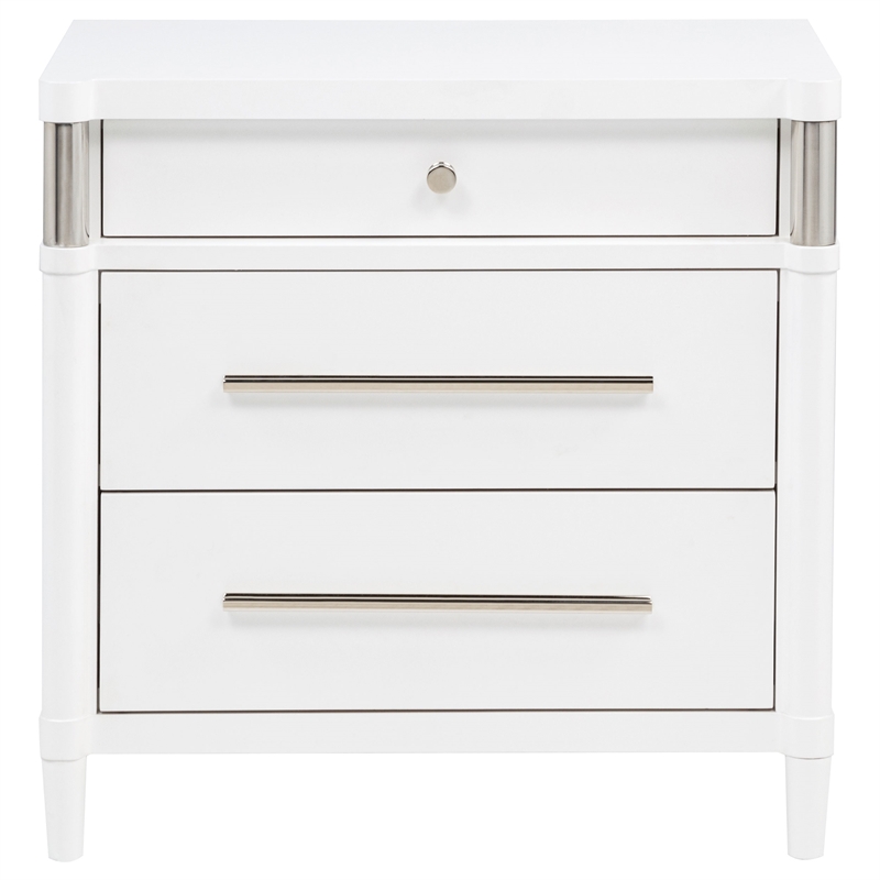 Pemberly Row 3-Drawer Contemporary Nightstand Bedside Table in White