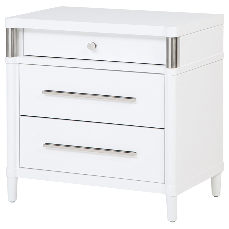 Pemberly Row 3-Drawer Contemporary Nightstand Bedside Table in White
