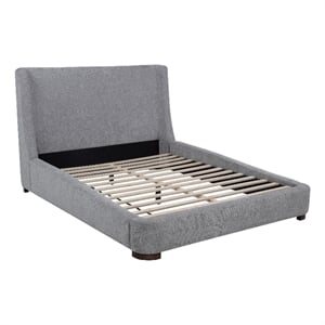 Pemberly Row Upholstered Fabric Queen Wingback Platform Bed in Gray