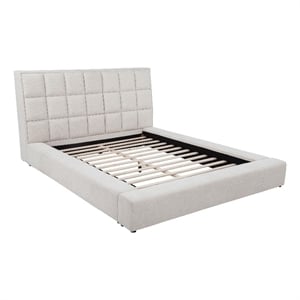Pemberly Row Upholstered Fabric California King Panel Platform Bed in Cream
