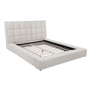 Pemberly Row Upholstered Fabric Queen Panel Platform Bed in Cream