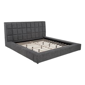 Pemberly Row Upholstered Fabric Eastern King Panel Platform Bed in Gray