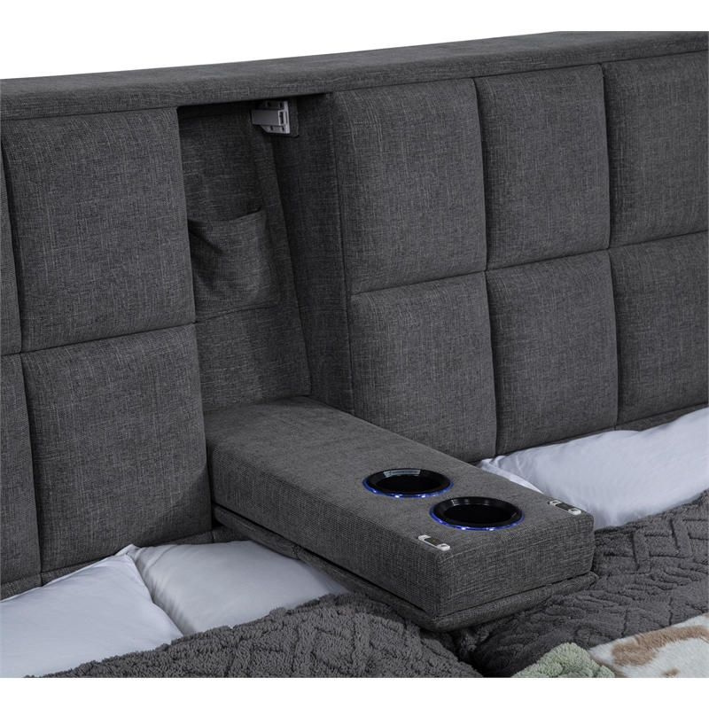 Pemberly Row Upholstered Fabric California King Panel Platform Bed in Gray