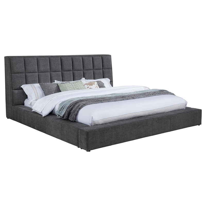 Pemberly Row Upholstered Fabric California King Panel Platform Bed in Gray