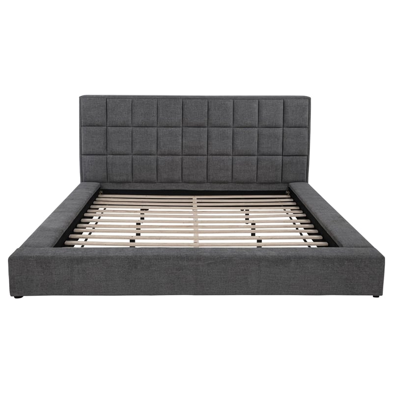 Pemberly Row Upholstered Fabric California King Panel Platform Bed in Gray