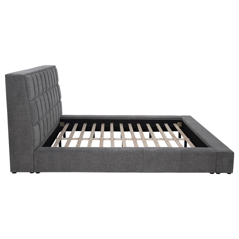 Pemberly Row Upholstered Fabric California King Panel Platform Bed in Gray
