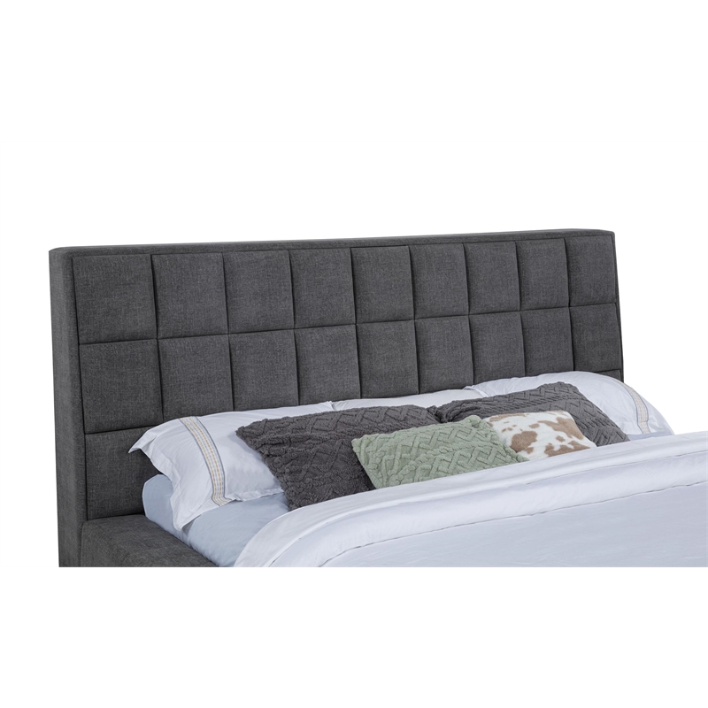 Pemberly Row Upholstered Fabric California King Panel Platform Bed in Gray