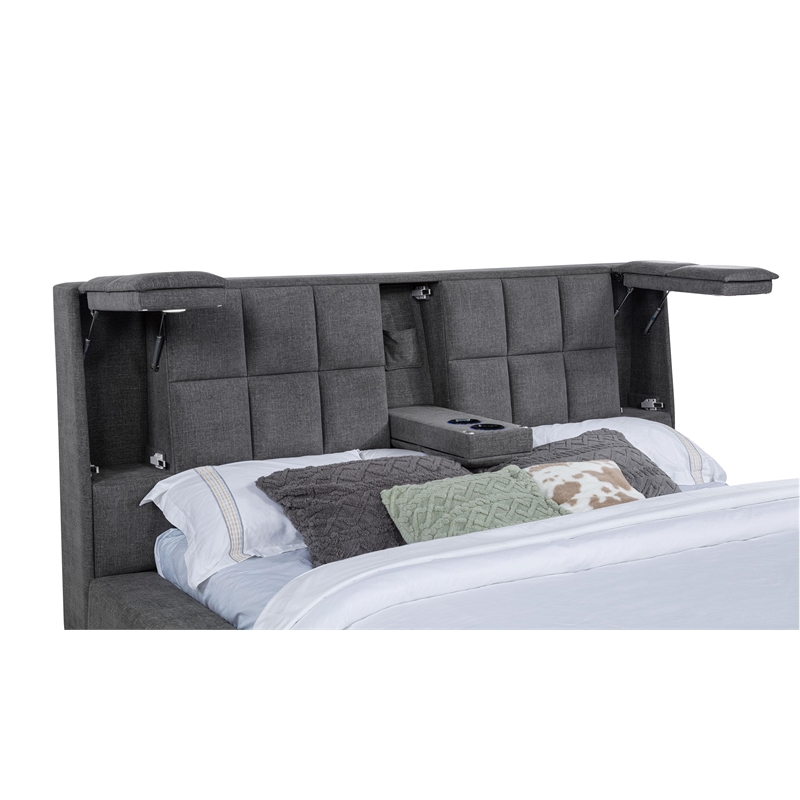 Pemberly Row Upholstered Fabric California King Panel Platform Bed in Gray