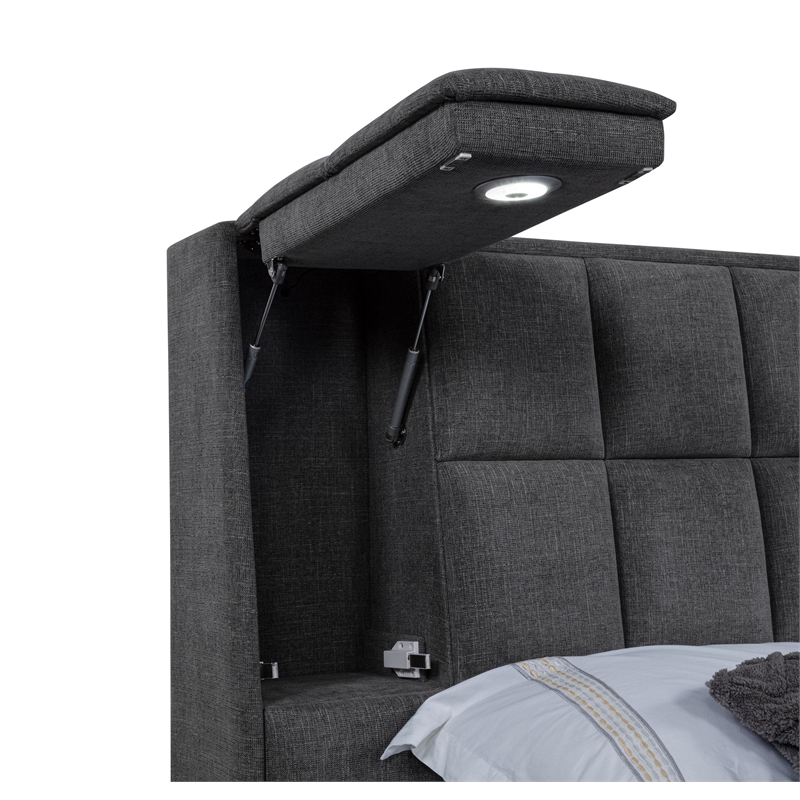 Pemberly Row Upholstered Fabric California King Panel Platform Bed in Gray