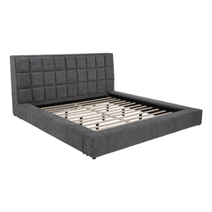 Pemberly Row Upholstered Fabric Queen Panel Platform Bed in Gray