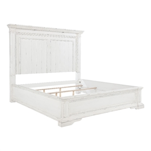 Pemberly Row Traditional Queen LED Light Panel Bed in Vintage White