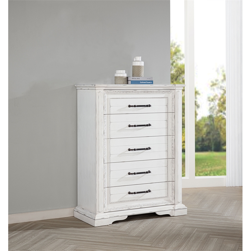Pemberly Row 5-Drawer Traditional Bedroom Chest in Vintage White