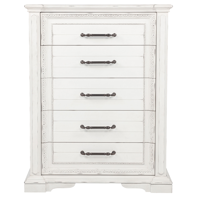 Pemberly Row 5-Drawer Traditional Bedroom Chest in Vintage White