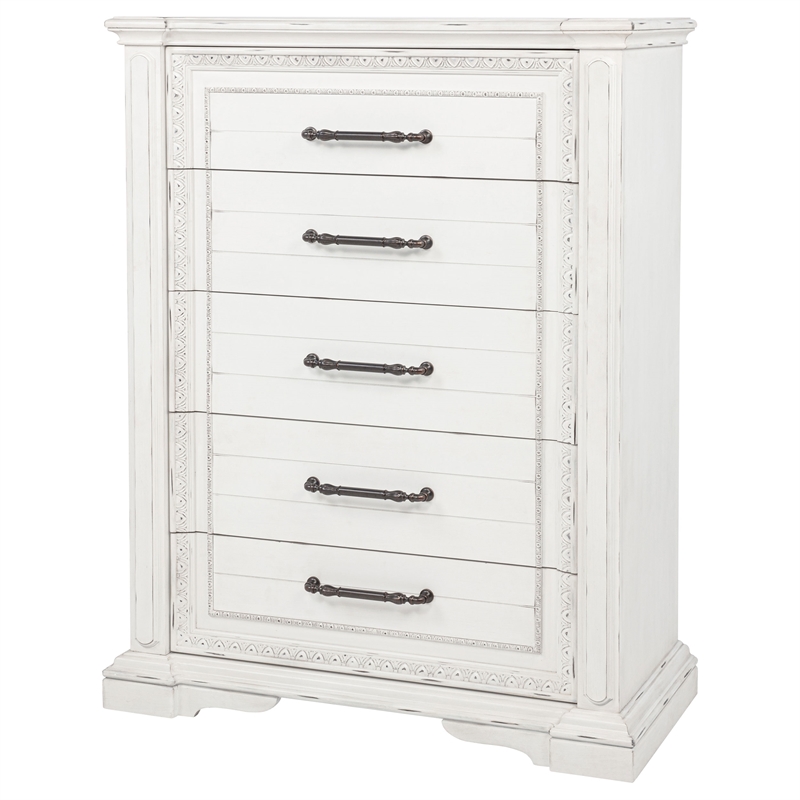 Pemberly Row 5-Drawer Traditional Bedroom Chest in Vintage White